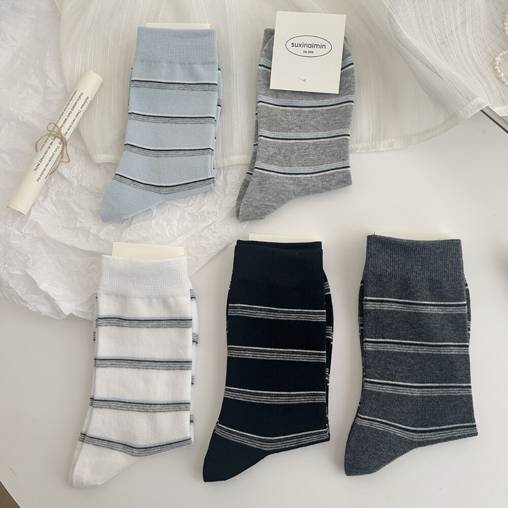 Stylish Striped Pure Cotton Mid-Calf Socks Picture3