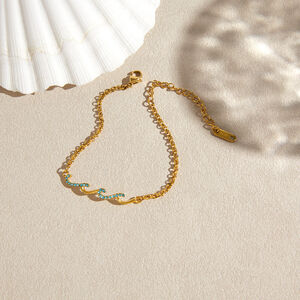 Simple Irregular Shape Stainless Steel Waterproof Gold Color Blue Rhinestone Women's Chain Bracelets h5 Picture4