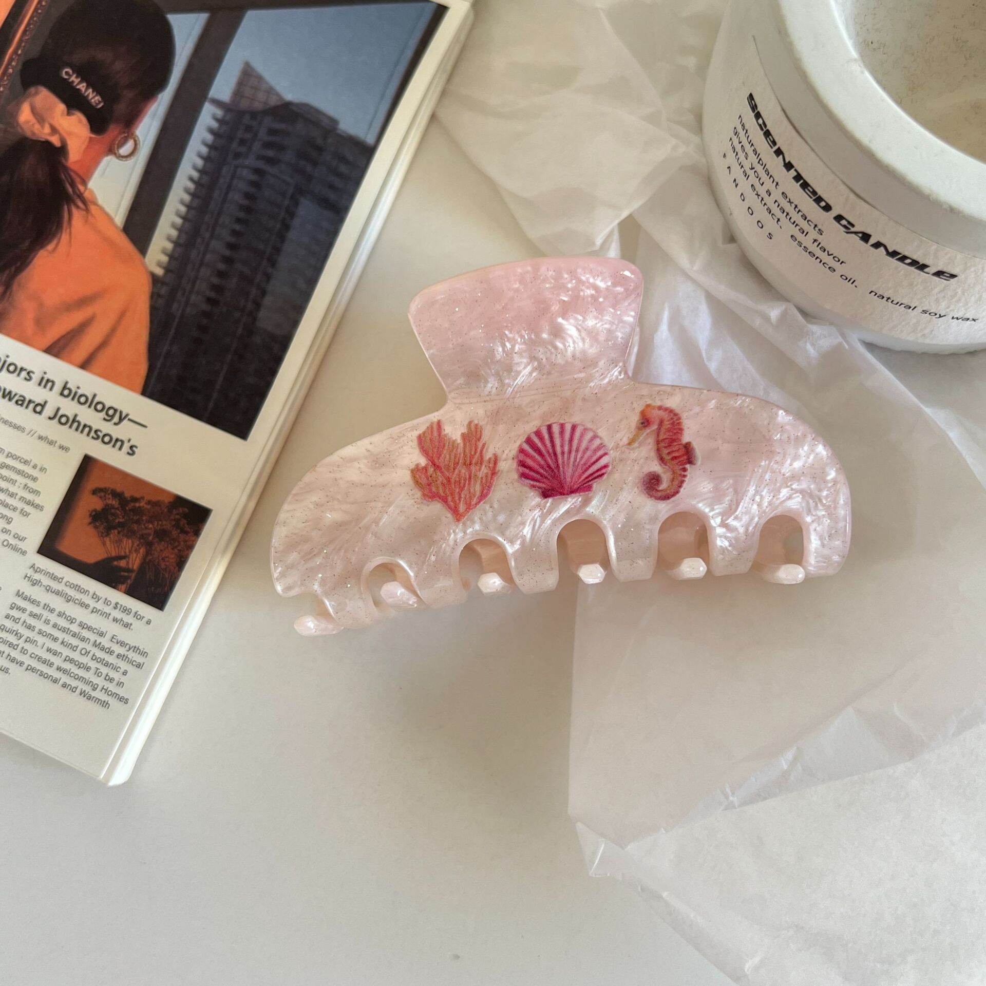 Romantische Serie: Süße Blumen, ozeanische Motive, Muscheln, Seesterne, PVC-Haarspangen für Damen h5