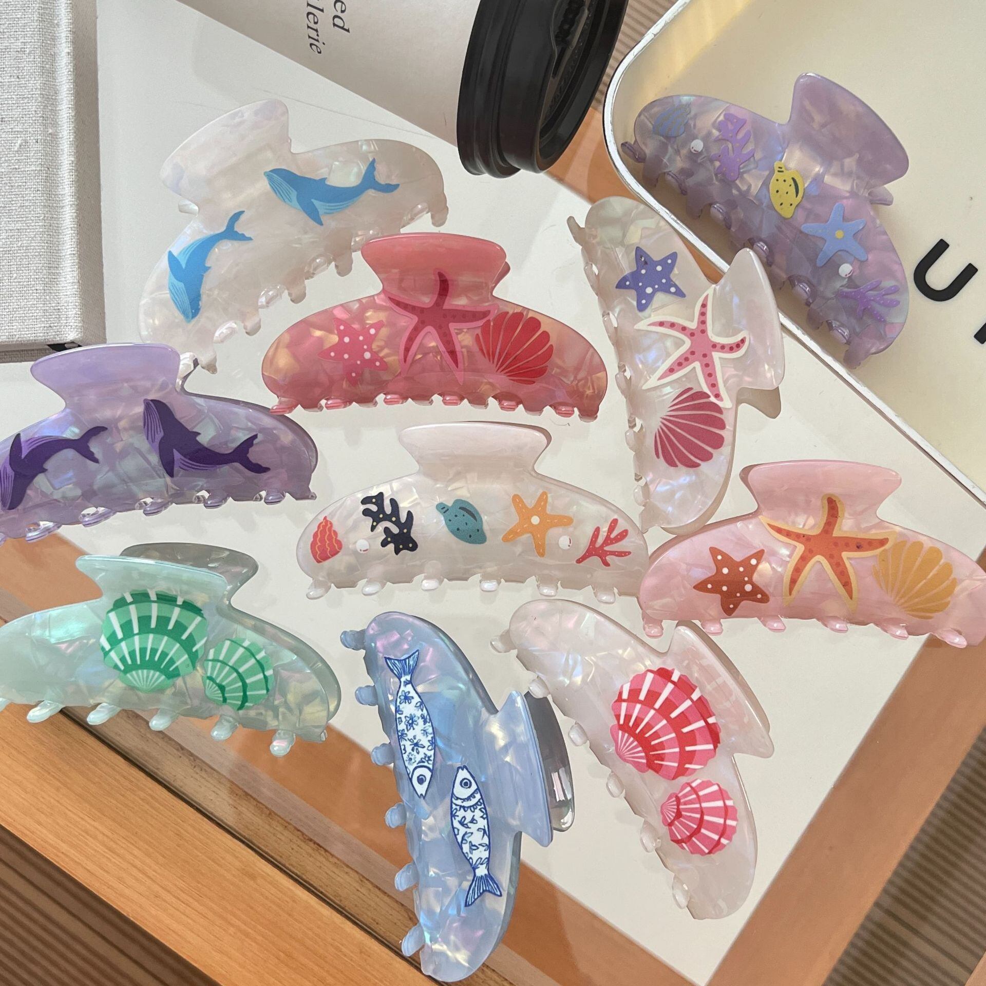 Classic Series Vacation Turtle Shell Fish Starfish Acetate Women's Hair Claws h5 Picture2