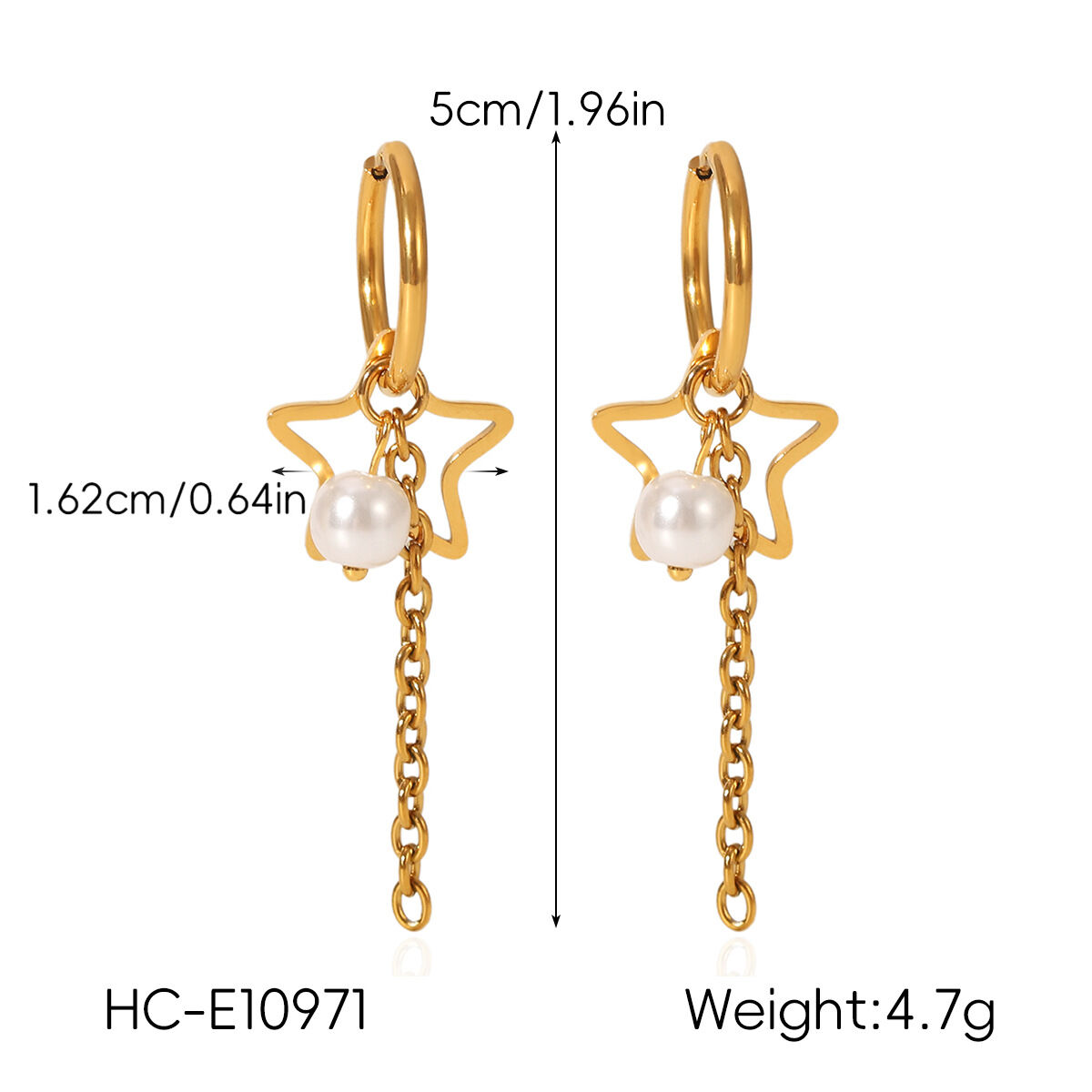 Daily Tassel Star Stainless Steel Waterproof Gold Color Pearl Women's Dangle Earrings Picture2