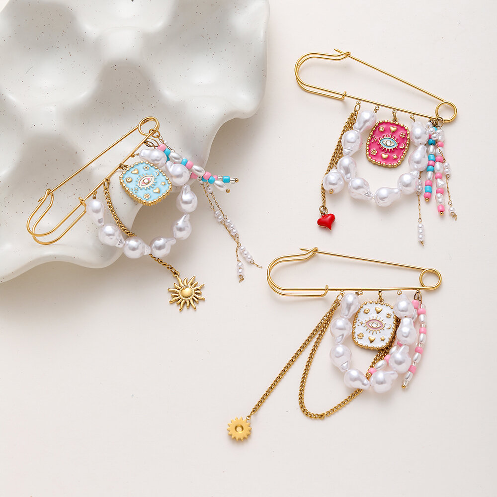 Luxuriöse, elegante Quastenkette, Edelstahl, wasserdicht, goldfarbene Broschen Bild5