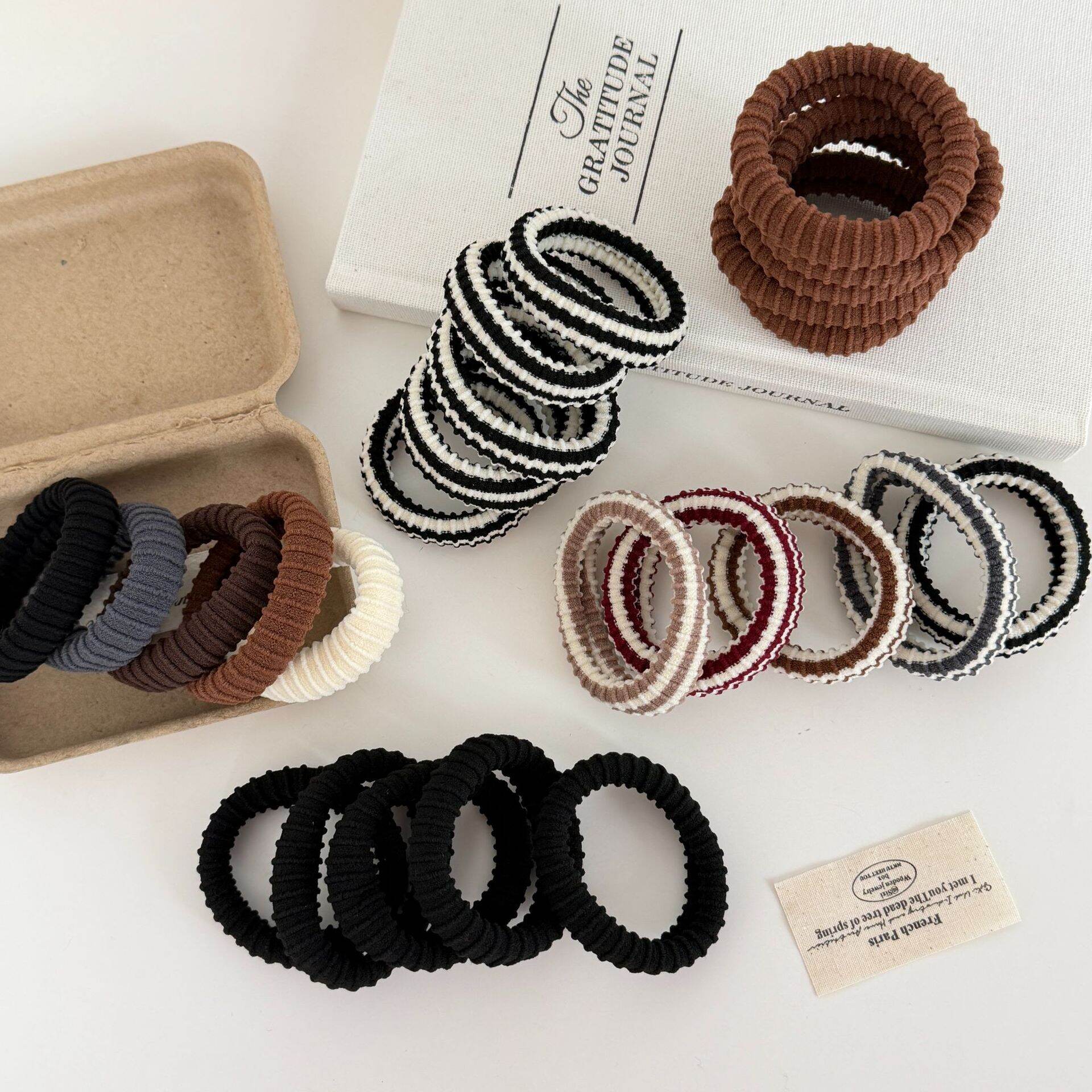 Einfache Serie, lässige, einfarbige und mehrfarbige elastische Haargummis für Damen Bild3