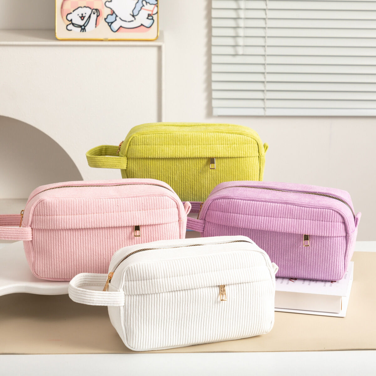 Simple Solid Color Corduroy Women's Makeup Bags