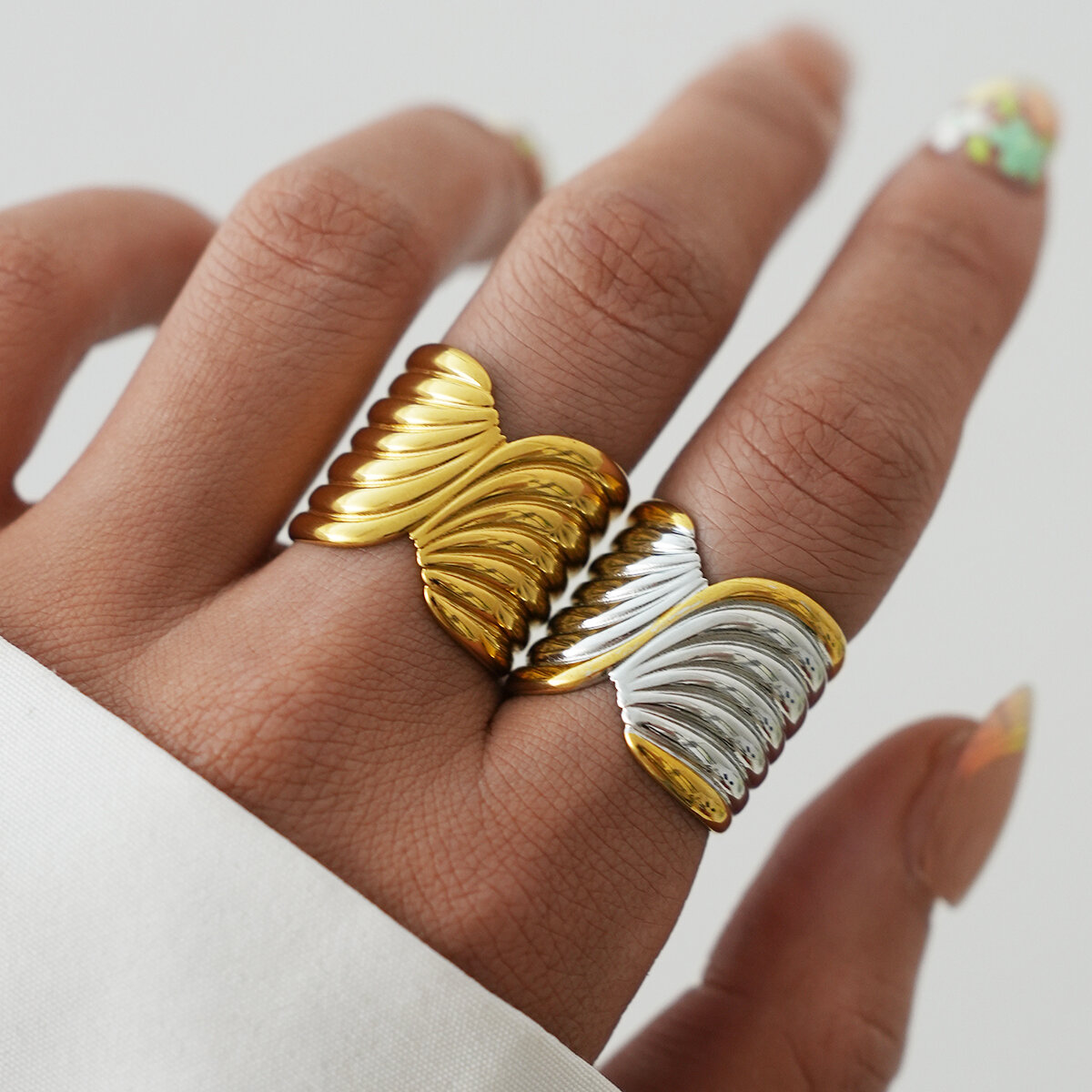 Simple Series Daily Wide Brimmed Stainless Steel Waterproof   Gold Color  Statement Rings h5 Picture2