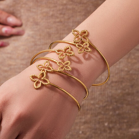 Simple Flower Stainless Steel Waterproof Gold Color Women's Cuff Bracelets 2
