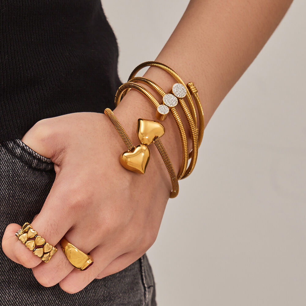 Elegant Mixed Color Stainless Steel Waterproof Gold Color Women's Bangles 2
