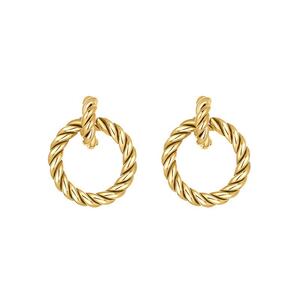 Simple Series Retro Twist Thread Titanium Steel Gold Color Women's Hoop Earrings h5