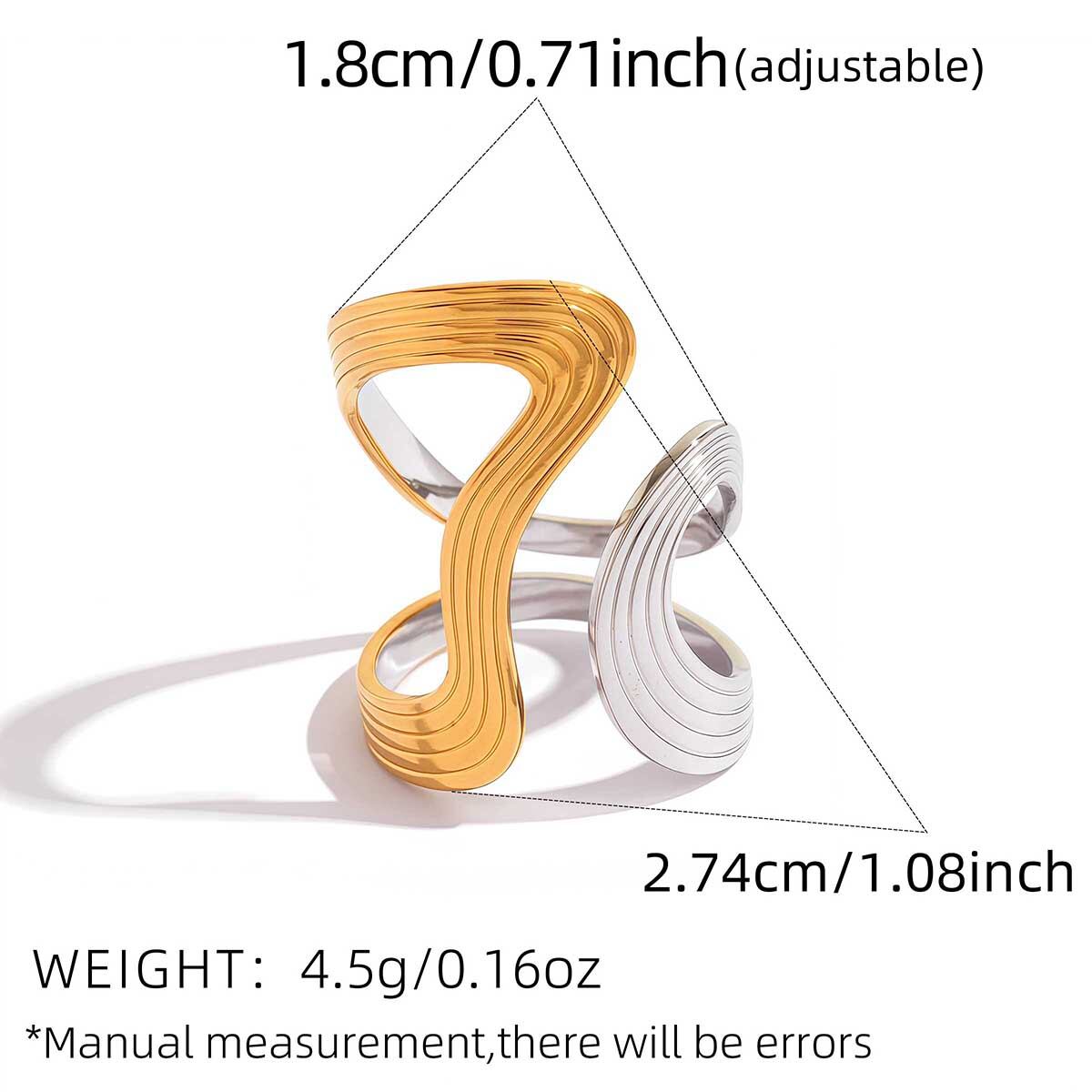 Irregular Shape Leaf Stainless Steel Waterproof   Gold Color  Statement Rings 