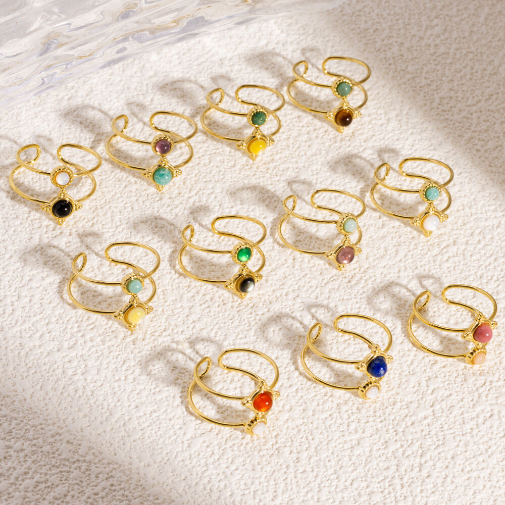 Eenvoudige serie retro ringen met onregelmatige vorm, gemaakt van roestvrij staal, waterdicht en goudkleurig, voor dames, met edelstenen. h5 Afbeelding3