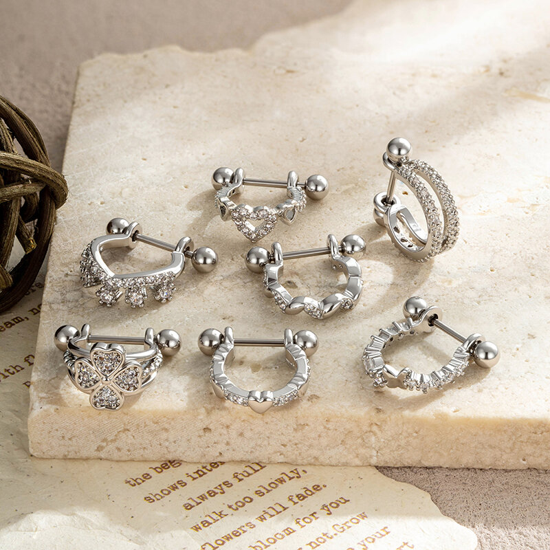 Boucles d'oreilles piercing femme en forme de cœur, couleur cuivre doré, avec zircon. h5Image5