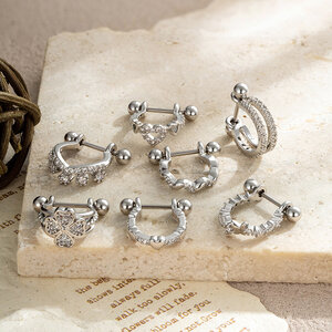 Boucles d'oreilles piercing femme en forme de cœur, couleur cuivre doré, avec zircon. h5 Image5