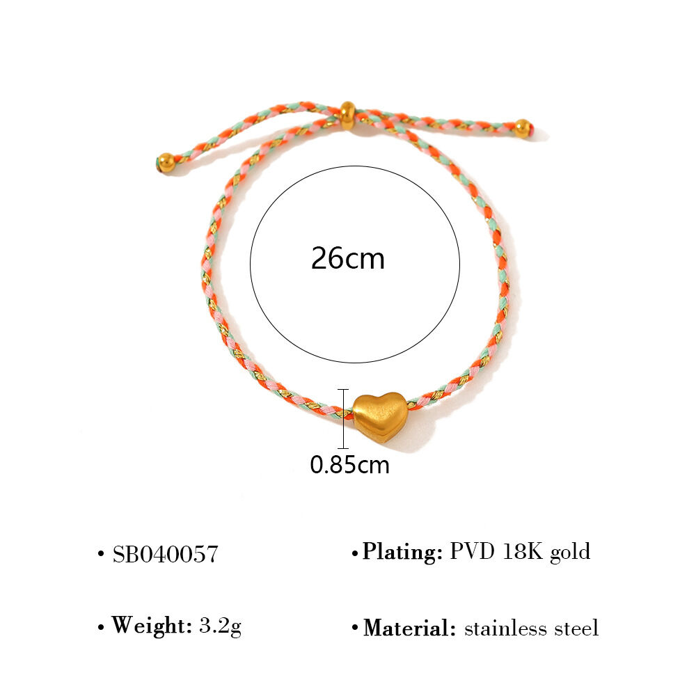 Heart Braided Rope Gold Color Women's Braided Bracelets