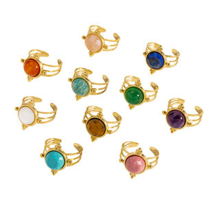 Simple Series Elegant Hollowed-Out Stainless Steel Waterproof Gold Color Women's Gemstone Rings h5 Picture5