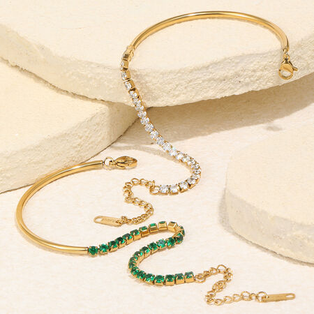 Luxuriöses Kettenarmband aus Edelstahl, wasserdicht, goldfarben, mit Zirkonia 2