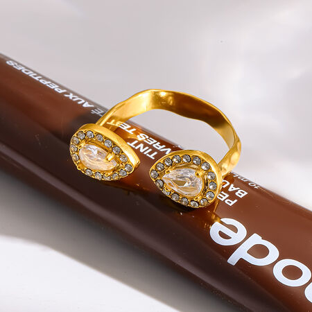 Luxe serie elegante druppelvormige ringen van roestvrij staal met goudkleurige zirkonia edelsteen