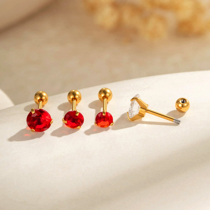 Luxury Simple Geometric Shape Stainless Steel Waterproof   Gold Color  Zircon Women's Piercing Earrings Picture3