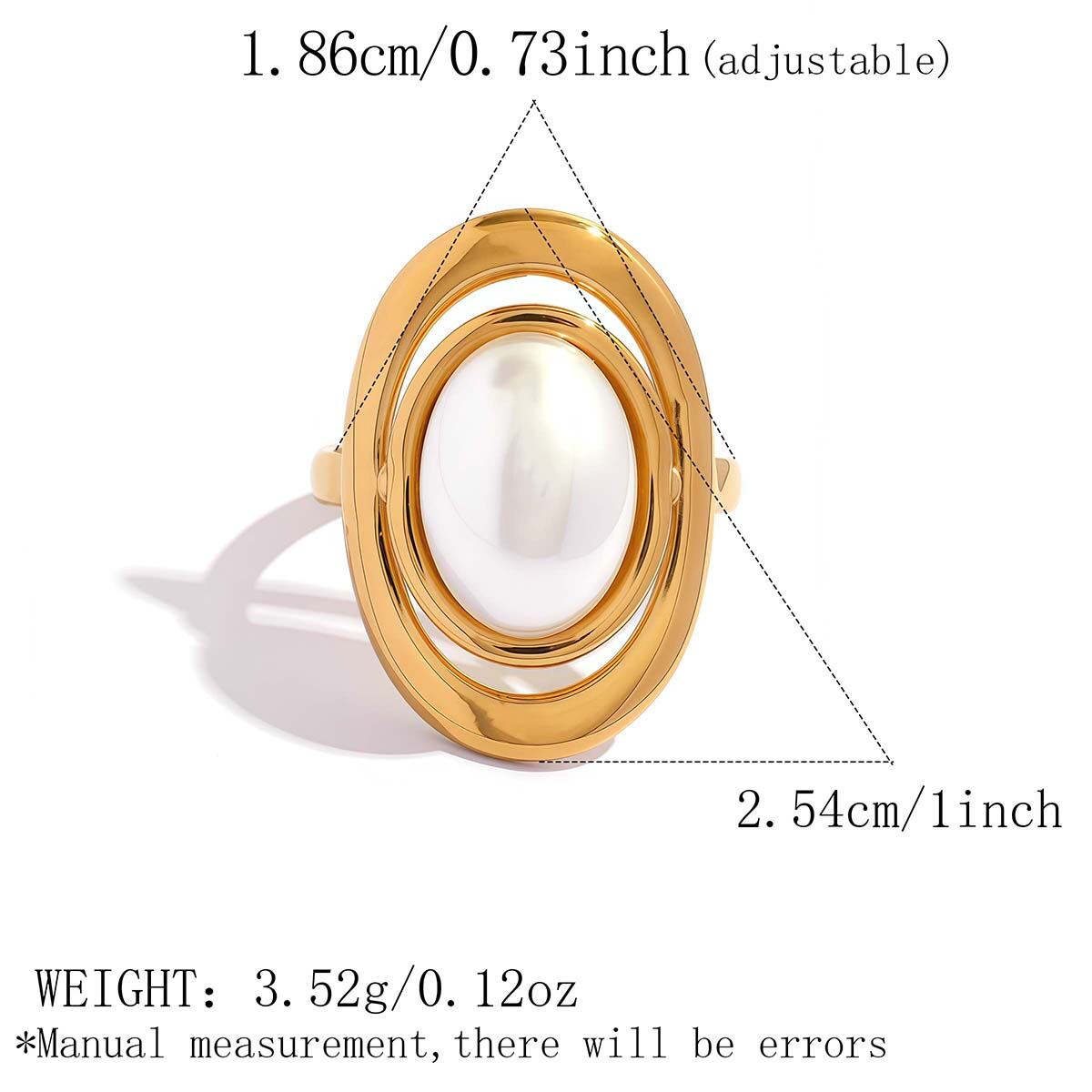 Retro Irregular Shape Ellipse Shape Stainless Steel Waterproof   Gold Color  Statement Rings 