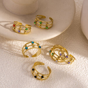 Luxurious Elegant Hollowed-Out Circle Stainless Steel Waterproof Gold Color Statement Rings h5 Picture3