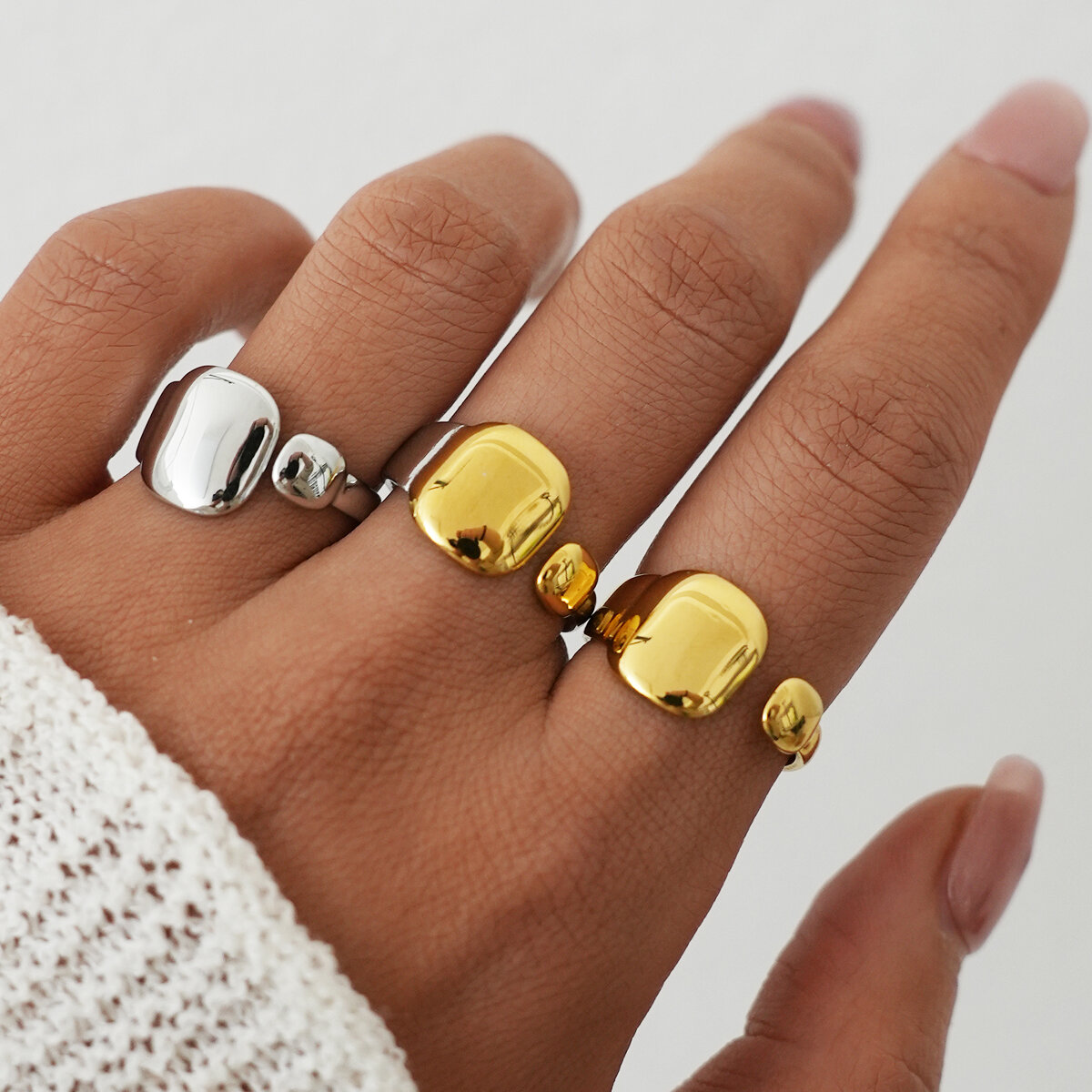 Simple Daily Irregular Shape Rectangle Stainless Steel Waterproof   Gold Color  Statement Rings