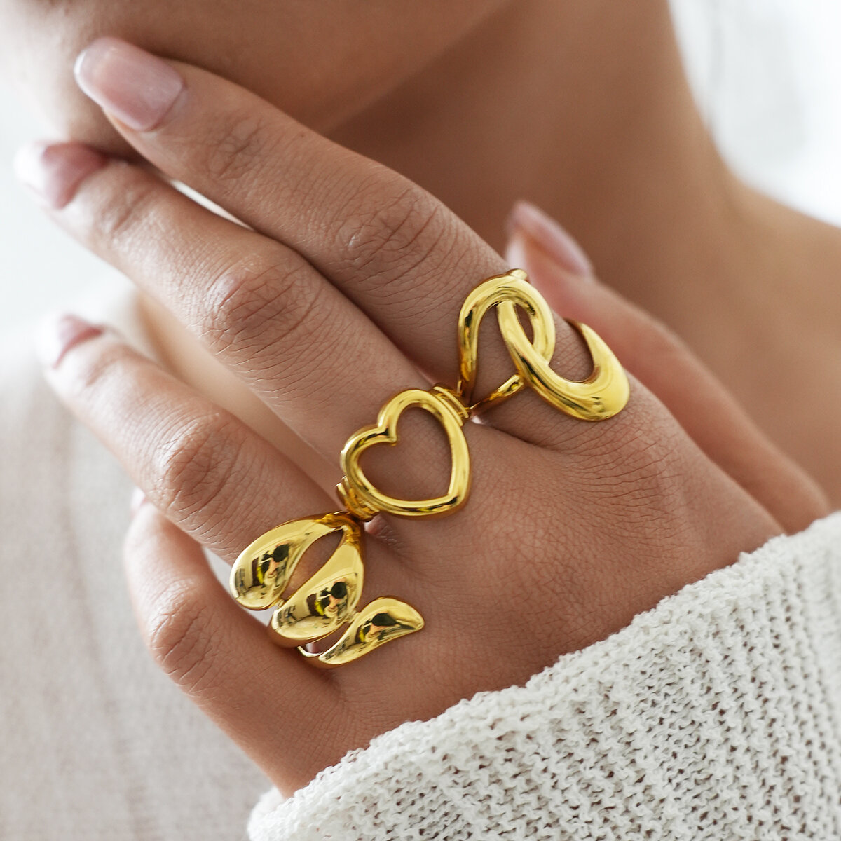 Simple Series Daily Irregular Shape Stainless Steel Waterproof Gold Color Statement Rings h5 Picture2