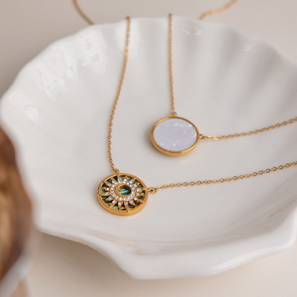 Retro Star Stainless Steel Waterproof Gold Color Zircon Women's Pendant Necklaces 2