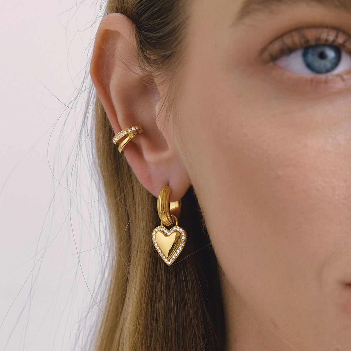 Simple Heart Stainless Steel Waterproof Gold Color Rhinestone Women's Drop Earrings Picture3