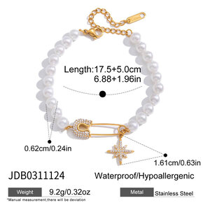 Classic Pearl Beads Star Stainless Steel Waterproof Gold Color Women's Beaded Bracelets h5