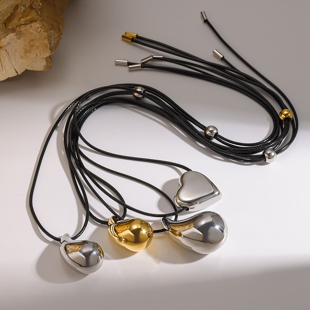 Daily Droplet Heart Stainless Steel Waterproof Gold Color Women's Pendant Rope Necklaces Picture3