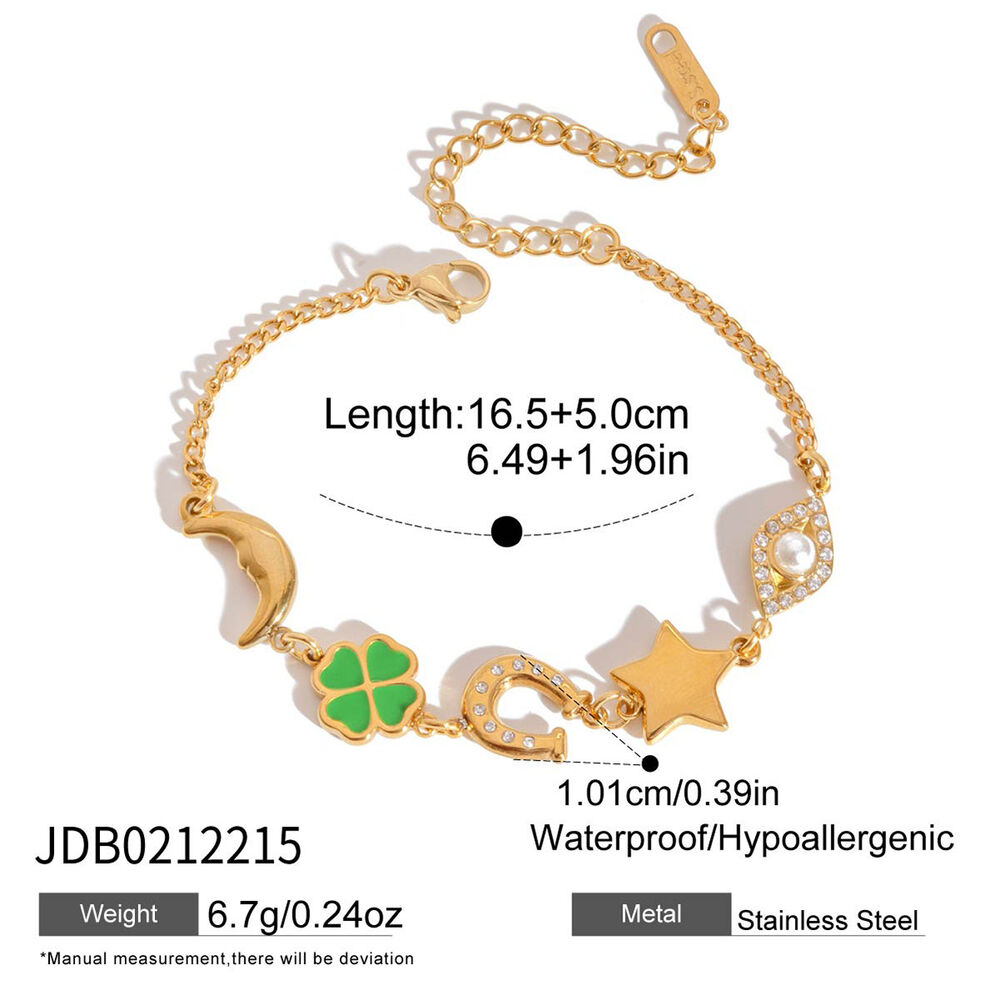 Niedliches Kleeblatt-Armband aus Edelstahl in Goldfarbe, wasserfest und anlaufgeschützt, für Damen h5Bild2