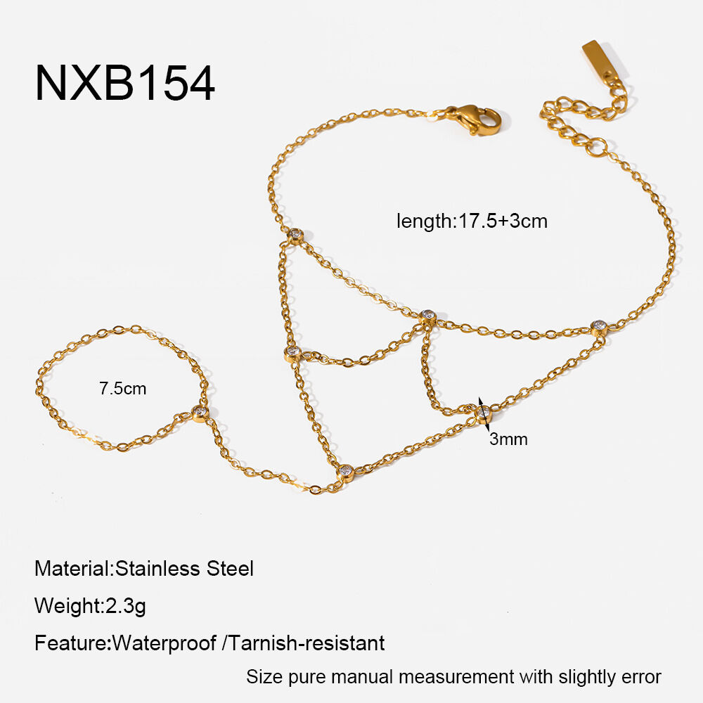 Simple Series Bohemian Chain Circle Stainless Steel Waterproof   Gold Color  Zircon Women's Hand Chain 
