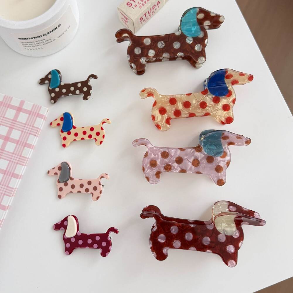 Pinces à cheveux pour femmes avec motif teckel à pois mignons h5Image2