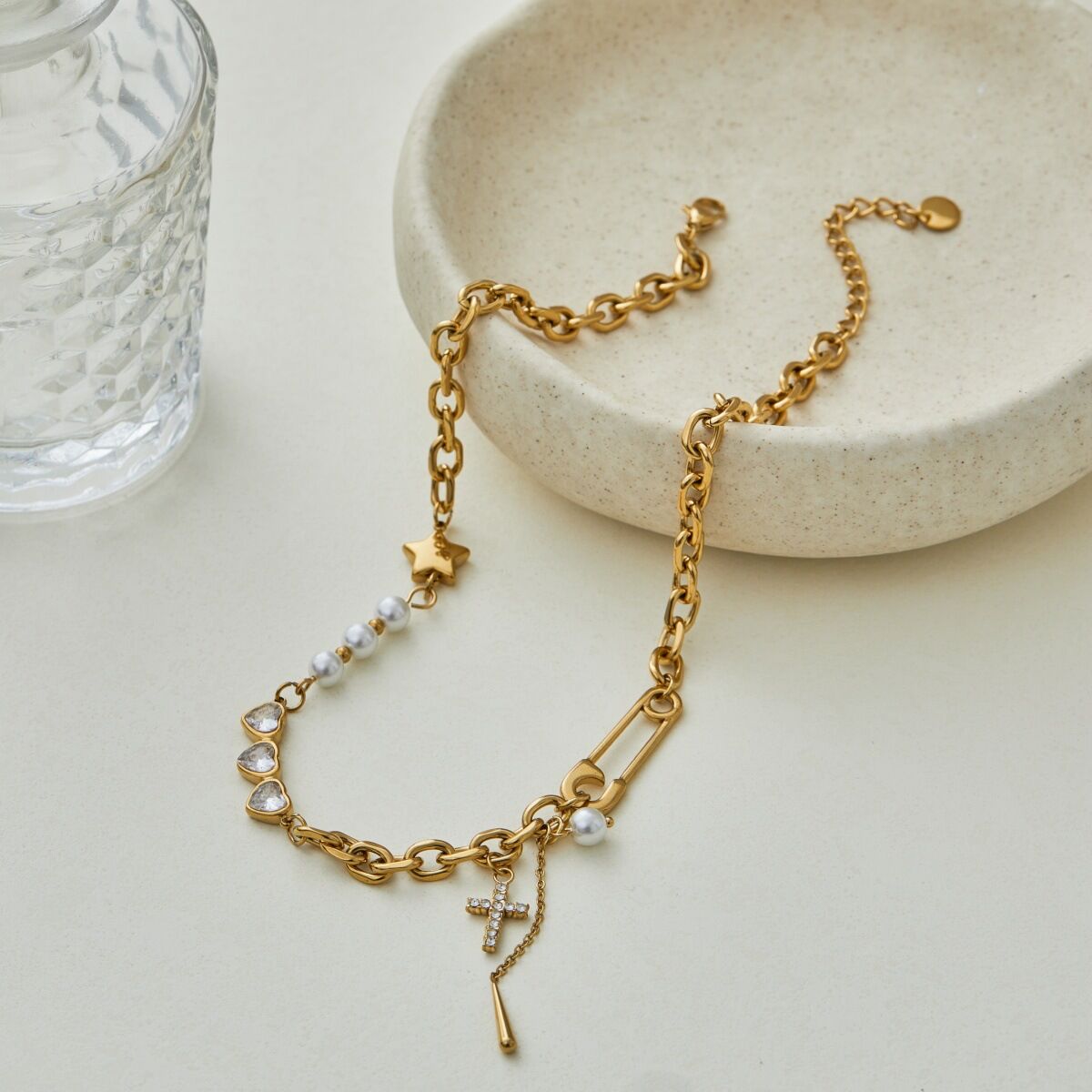 Luxury Series Simple Irregular Shape Chain Stainless Steel Waterproof   Gold Color  Women's Chain Necklaces Picture3