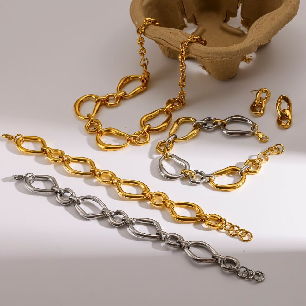 Casual Chain Stainless Steel Waterproof Gold Color Women's Necklace Sets Picture2