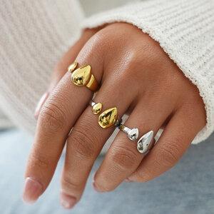 Simple Retro Irregular Shape Stainless Steel Waterproof Gold Color Statement Rings h5 Picture4