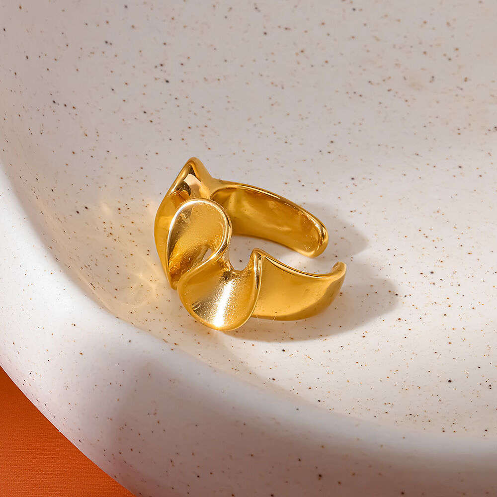 Irregular Shape Stainless Steel Waterproof   Gold Color  Statement Rings Picture4