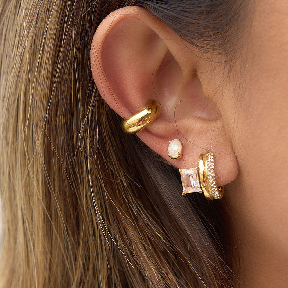 Classic Circle Stainless Steel Waterproof Gold Color Zircon Women's Earring Sets Picture2