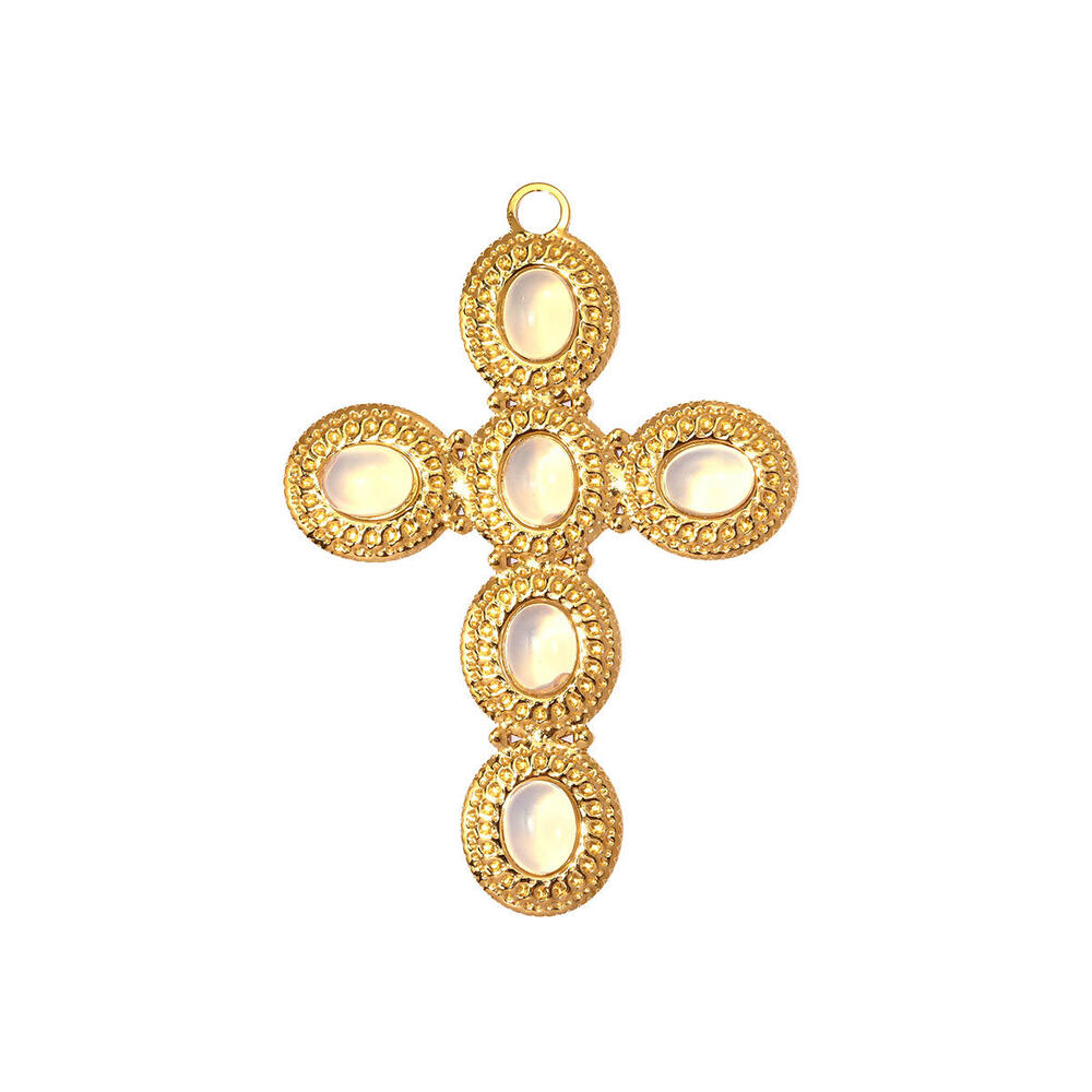 Classic Series Diy Cross Stainless Steel Waterproof Gold Color Natural Stone Women's Pendants h5Picture2