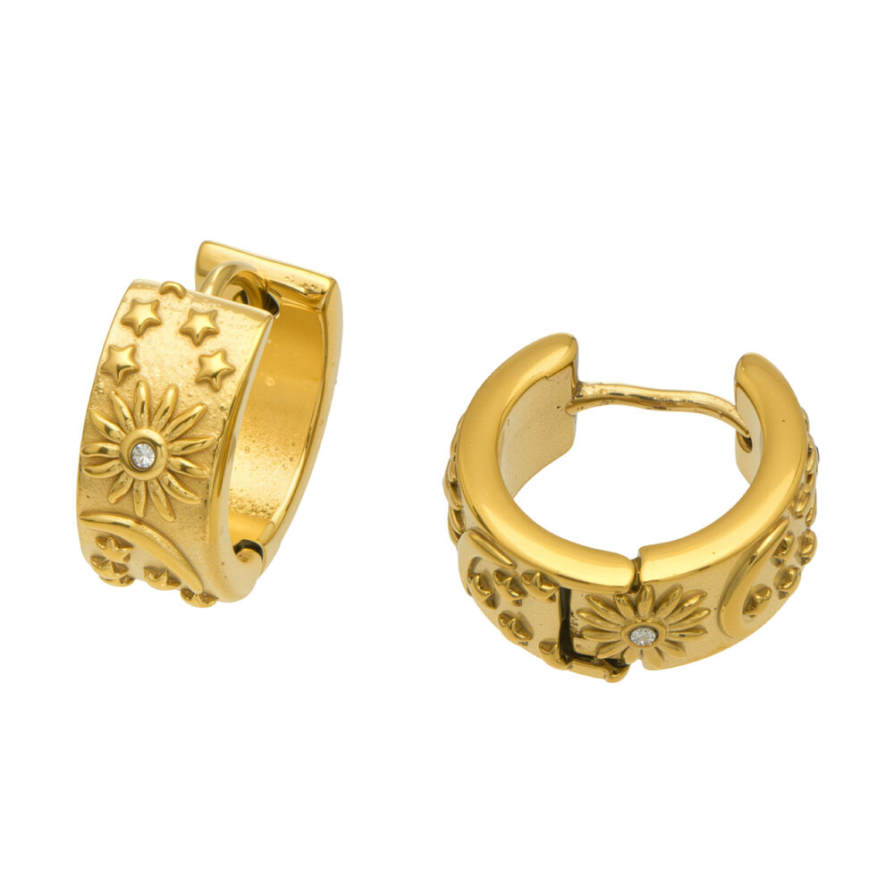 Elegant Sun Star Moon Stainless Steel Gold Color Zircon Women's Hoop Earrings h5Picture6