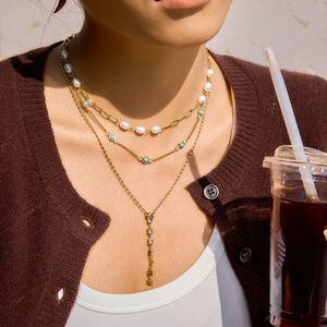 Luxurious Elegant Y-shape Lines Stainless Steel Waterproof Gold Color Zircon Women's Pendant Necklaces h5 Picture2