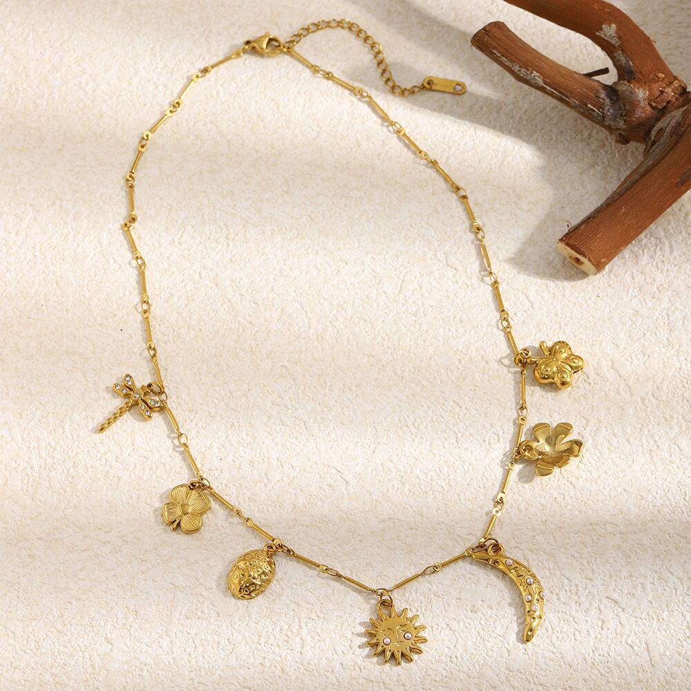 Sweet Flower Butterfly Stainless Steel Waterproof Gold Color Women's Pendant Necklaces Picture4