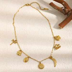 Sweet Flower Butterfly Stainless Steel Waterproof Gold Color Women's Pendant Necklaces h5 Picture4
