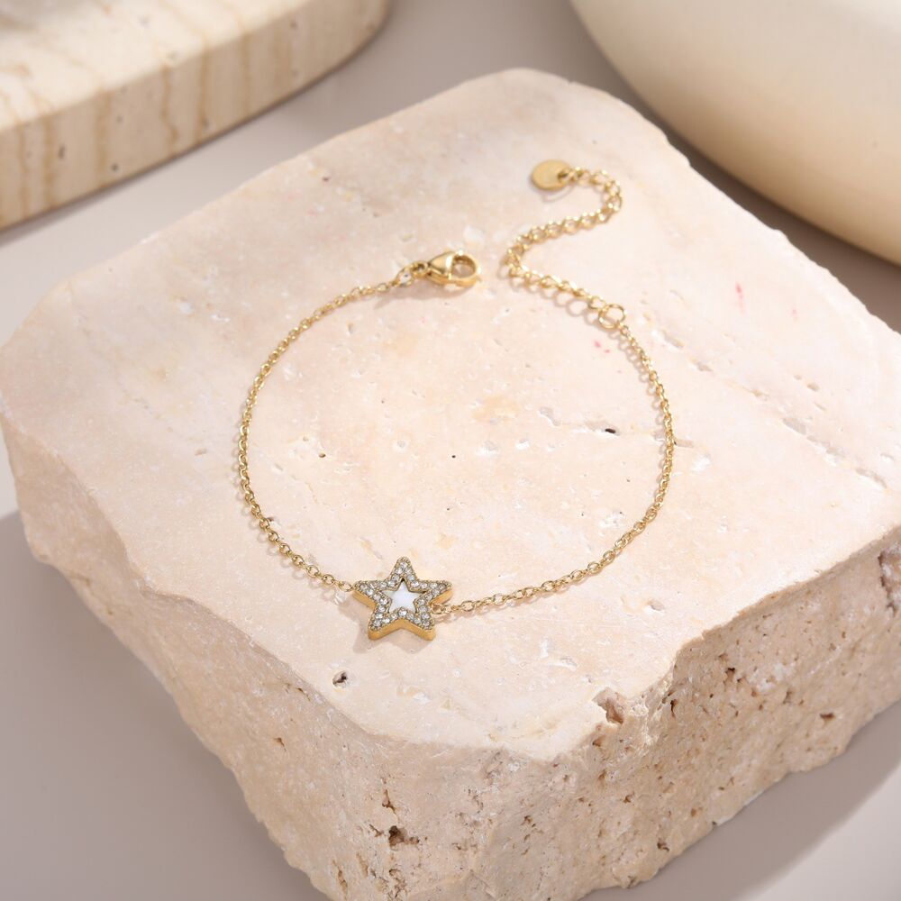 Bracciale da donna semplice, retrò, con catena a stella in acciaio inossidabile, impermeabile, color oro. h5Immagine4