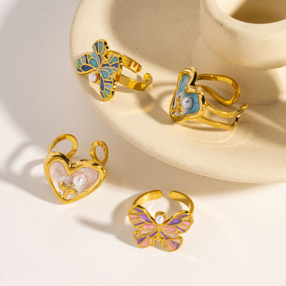 Romantic Series Sweet Heart Bow Knot Stainless Steel Waterproof   Gold Color  Statement Rings 2