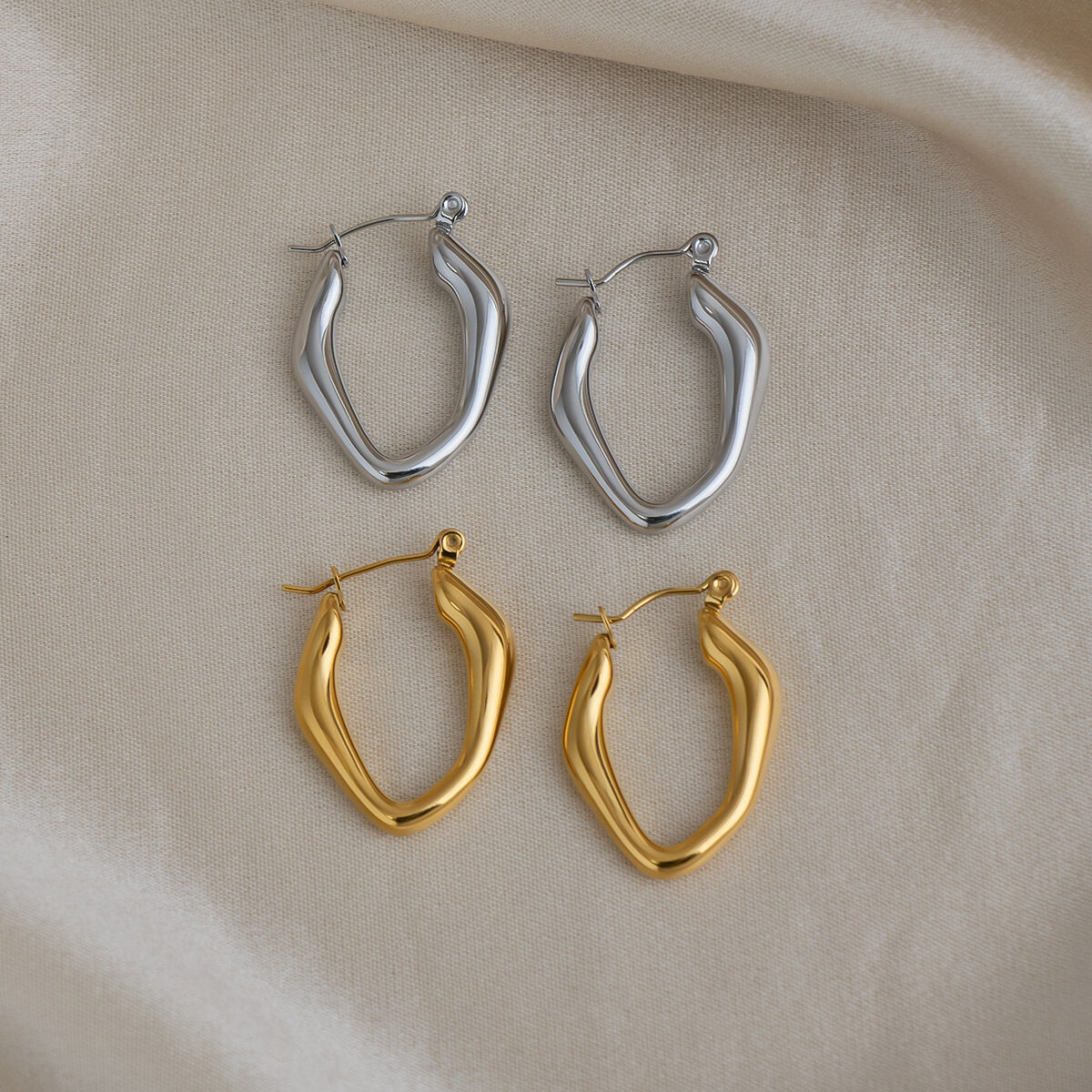 Minimalist Irregular  Stainless Steel Waterproof   Gold Color  Women's Hoop Earrings 2
