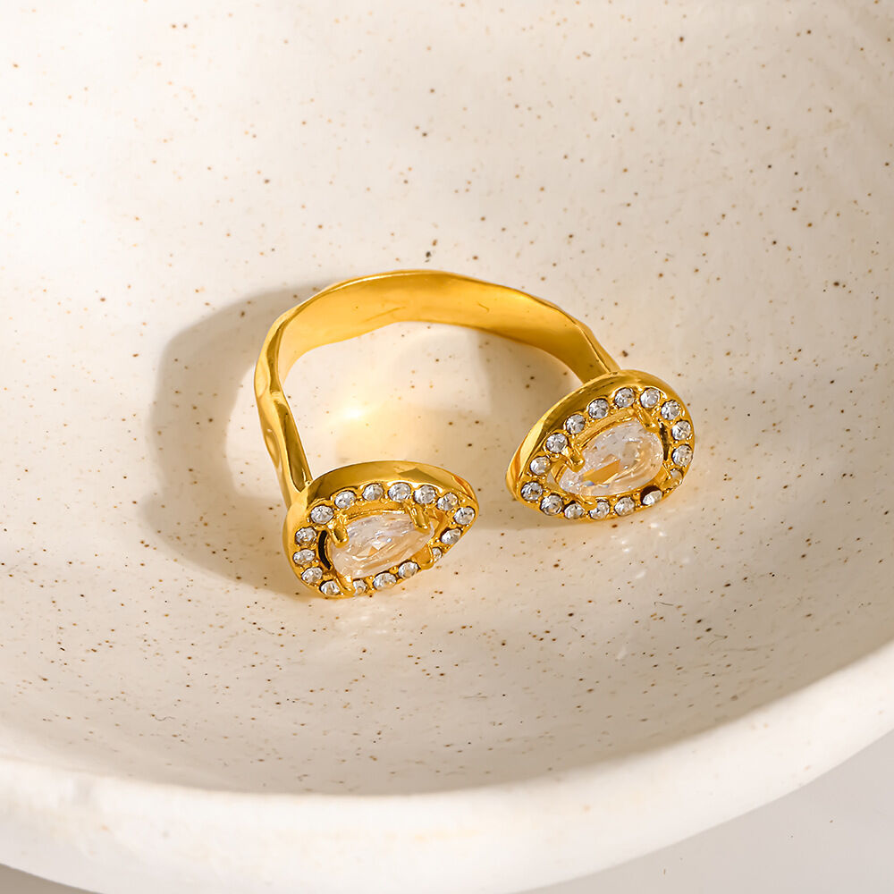 Bagues élégantes en acier inoxydable doré avec zircon, collection Luxueuse Series Elegant Drople Image4