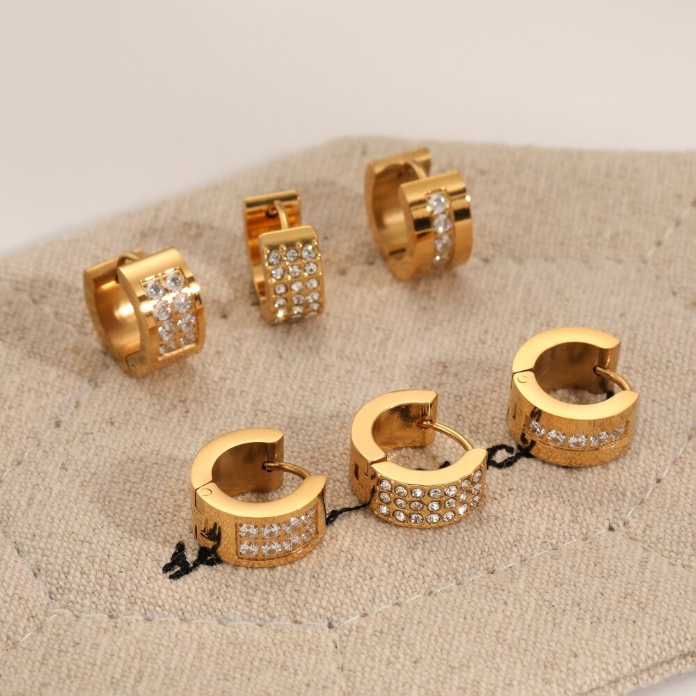 Classic Circle Stainless Steel Waterproof Rhinestone Stud Earrings