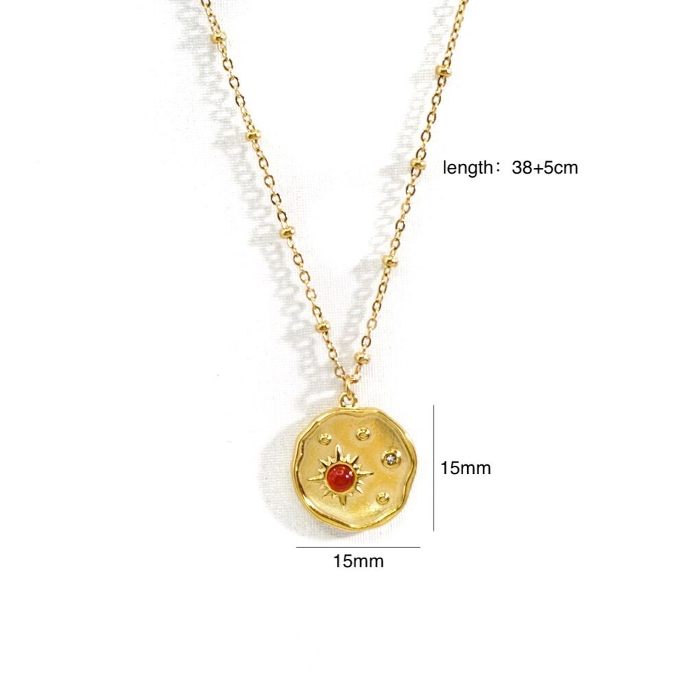 Romantic  Sun Rectangle Stainless Steel Waterproof   Gold Color  Natural Stone Women's Pendant Necklaces h5 
