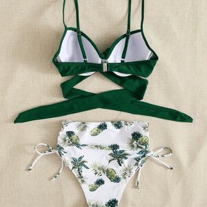 Green Clear Plant Patterned Polyester Polyester Bikini Set h5 Picture3