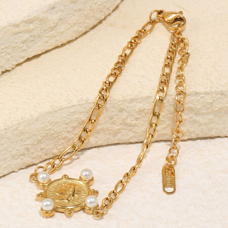 Retro Stainless Steel Waterproof Gold Color Pearl Women's Charm Bracelets 2